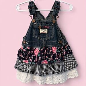 OshKosh B’gosh Girl Floral Tiered Overall Denim Jumper Dress | Size 24M